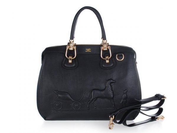 Hermes 2013 Horse Draw Carriage Embossed Black Gold